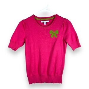 SMALL OLD NAVY RETRO PULLOVER FUCHSIA PINK  GREEN BOW PINUP ROCKABILLY